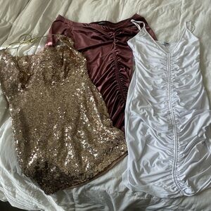 Fashion Nova sequin ruched off the should dress bundle | L